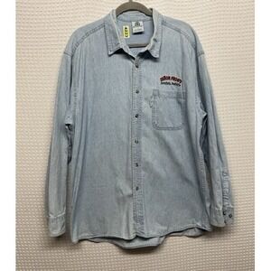 VTG Senor Frogs Embroidery Novelty Long Slv Button Up Denim Shirt Men XL  Mexico